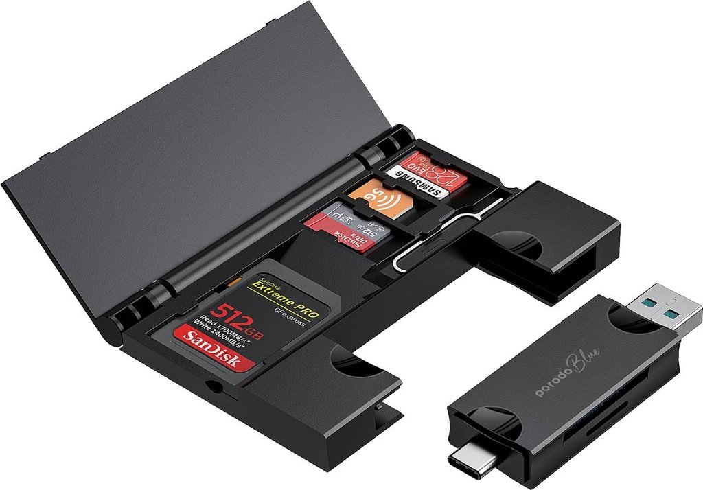 Porodo Blue 2-in-1 Card Reader with Card Holder 1 Porodo Blue 2-in-1 Card Reader with Card Holder