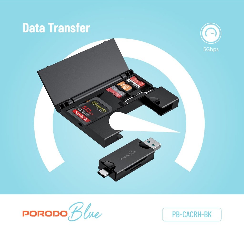 Porodo Blue 2-in-1 Card Reader with Card Holder 4 Porodo Blue 2-in-1 Card Reader with Card Holder - Image 4