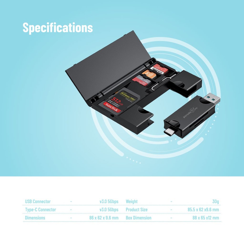 Porodo Blue 2-in-1 Card Reader with Card Holder 3 Porodo Blue 2-in-1 Card Reader with Card Holder - Image 3
