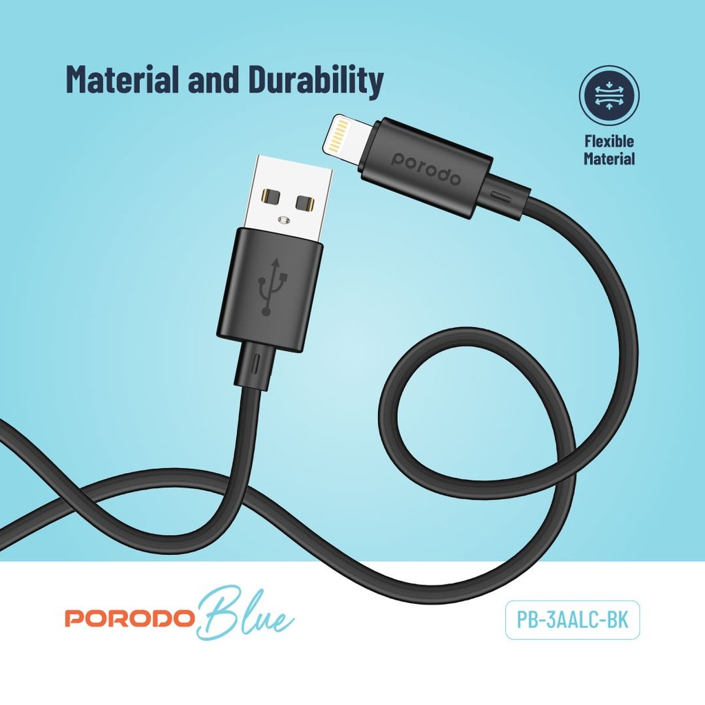 Porodo Blue 3A USB A to Lightning PVC Cable 1.2M 6 Porodo Blue 3A USB A to Lightning PVC Cable 1.2M - Image 6