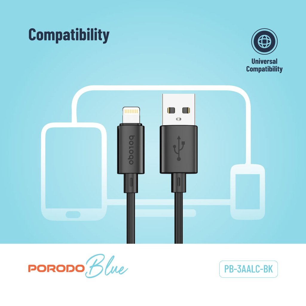 Porodo Blue 3A USB A to Lightning PVC Cable 1.2M 4 Porodo Blue 3A USB A to Lightning PVC Cable 1.2M - Image 4
