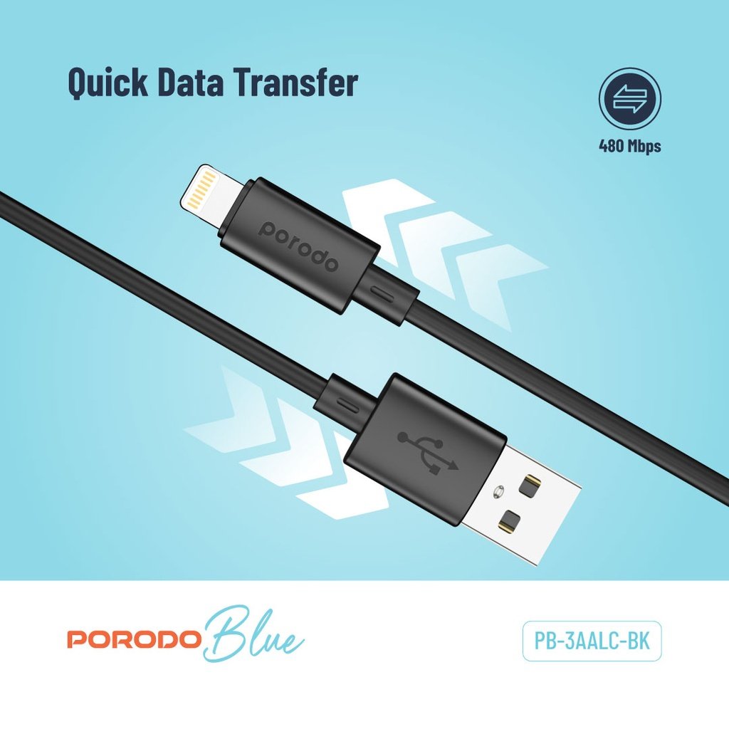 Porodo Blue 3A USB A to Lightning PVC Cable 1.2M 5 Porodo Blue 3A USB A to Lightning PVC Cable 1.2M - Image 5