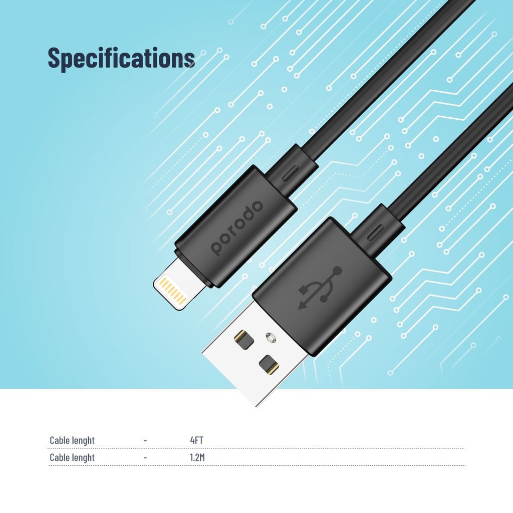Porodo Blue 3A USB A to Lightning PVC Cable 1.2M 3 Porodo Blue 3A USB A to Lightning PVC Cable 1.2M - Image 3