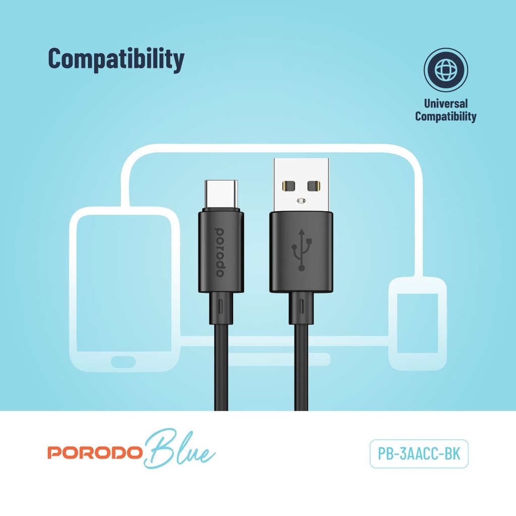 Porodo Blue 3A USB A to Type C PVC Cable 1.2M - Image 5