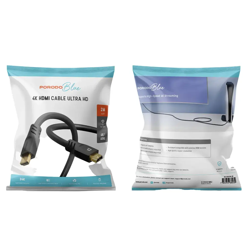 Porodo Blue 4K/60Hz HDMI Cable Ultra HD (2m/6.6ft) 3 Porodo Blue 4K/60Hz HDMI Cable Ultra HD (2m/6.6ft) - Image 3