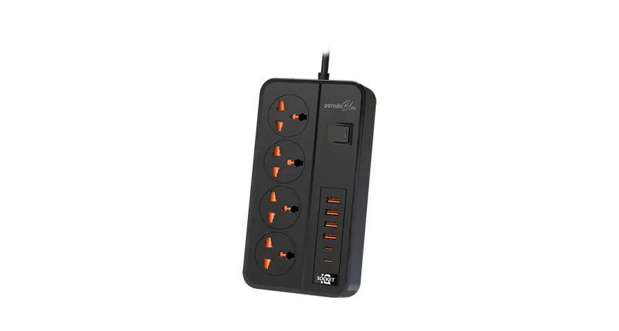 Porodo Blue 4 AC Power Strip - Black 1 Porodo Blue 4 AC Power Strip - Black
