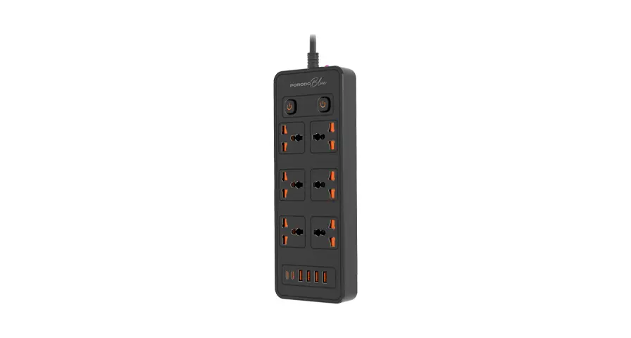 Porodo Blue 6 AC - Dual Switch Power Strip - Black 1 Porodo Blue 6 AC - Dual Switch Power Strip - Black