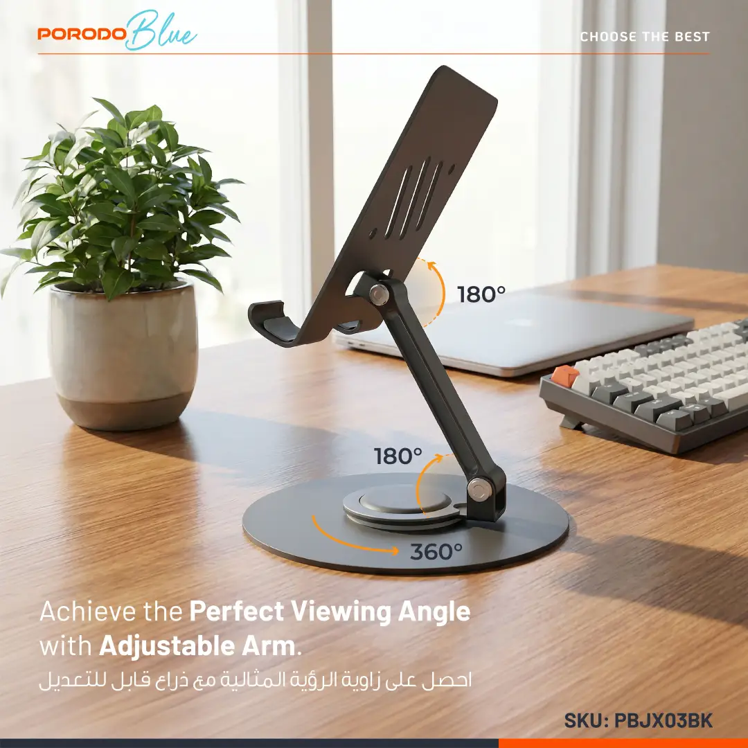 Porodo Blue Clipo Rotatable Tablet Holder with Non-Slip Base - Black 6 Porodo Blue Clipo Rotatable Tablet Holder with Non-Slip Base - Black - Image 6