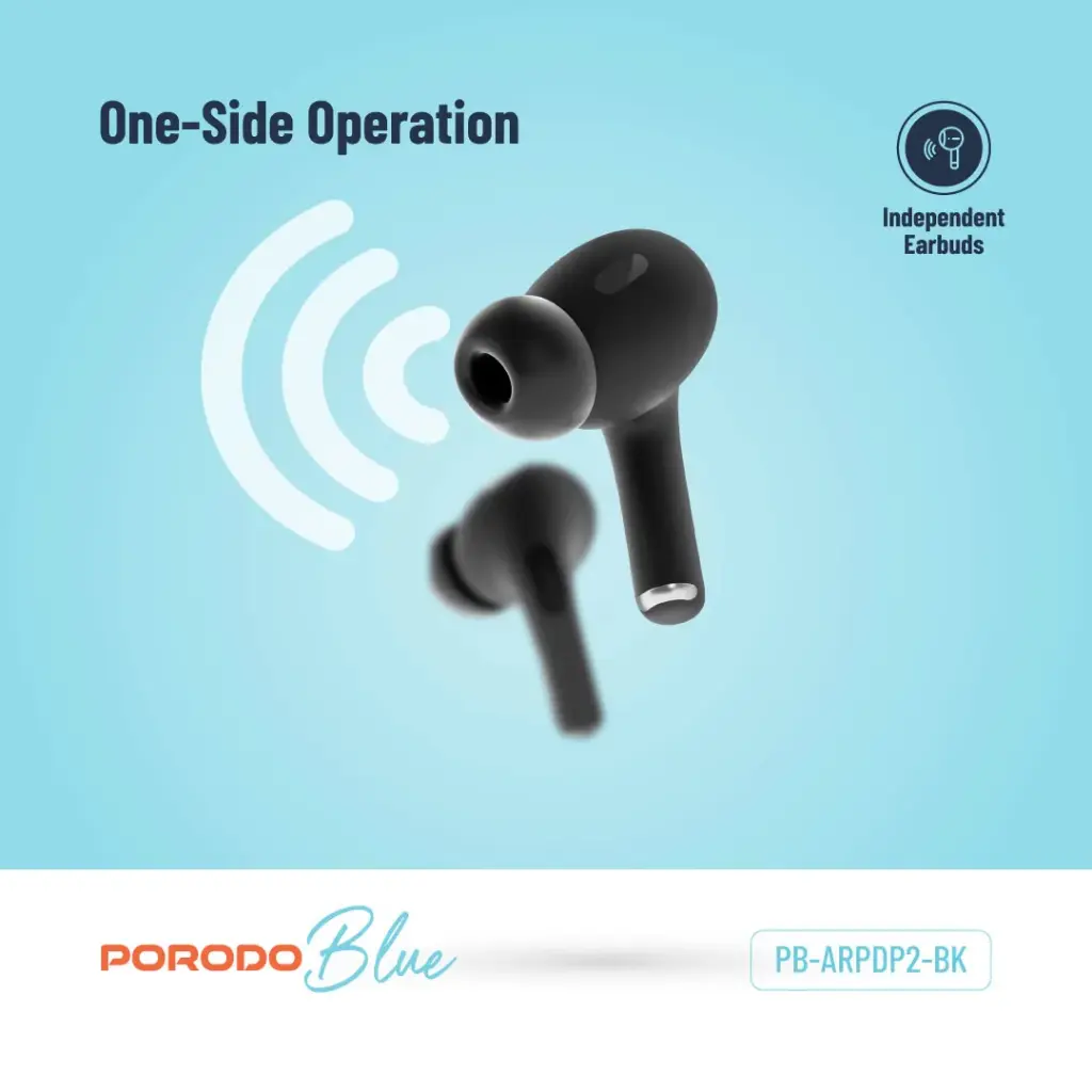 Porodo Blue Deep Bass Wireless Earbuds Pro 2 with Swipe Volume 4 Porodo Blue Deep Bass Wireless Earbuds Pro 2 with Swipe Volume - Image 4