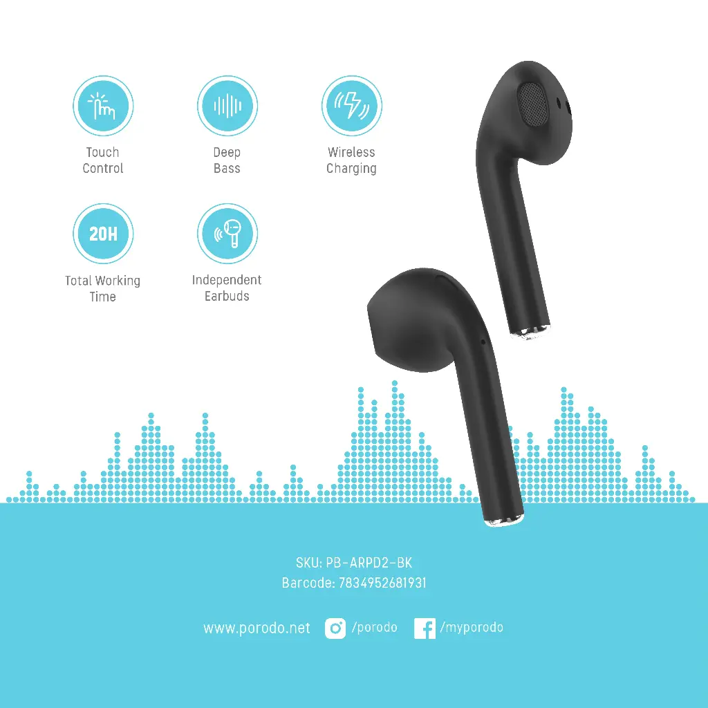 Porodo Blue Deep Bass Wireless Earbuds 2 6 Porodo Blue Deep Bass Wireless Earbuds 2 - Image 6