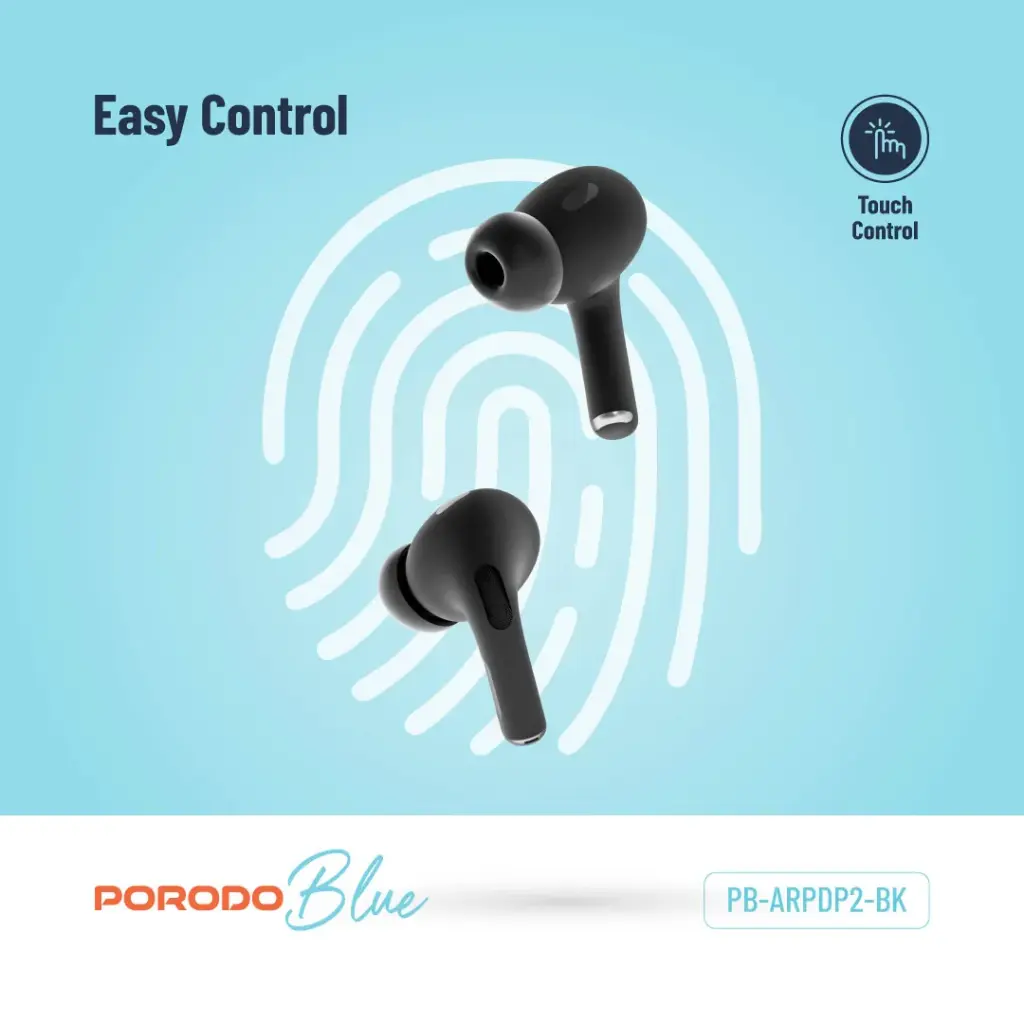 Porodo Blue Deep Bass Wireless Earbuds Pro 2 with Swipe Volume 3 Porodo Blue Deep Bass Wireless Earbuds Pro 2 with Swipe Volume - Image 3