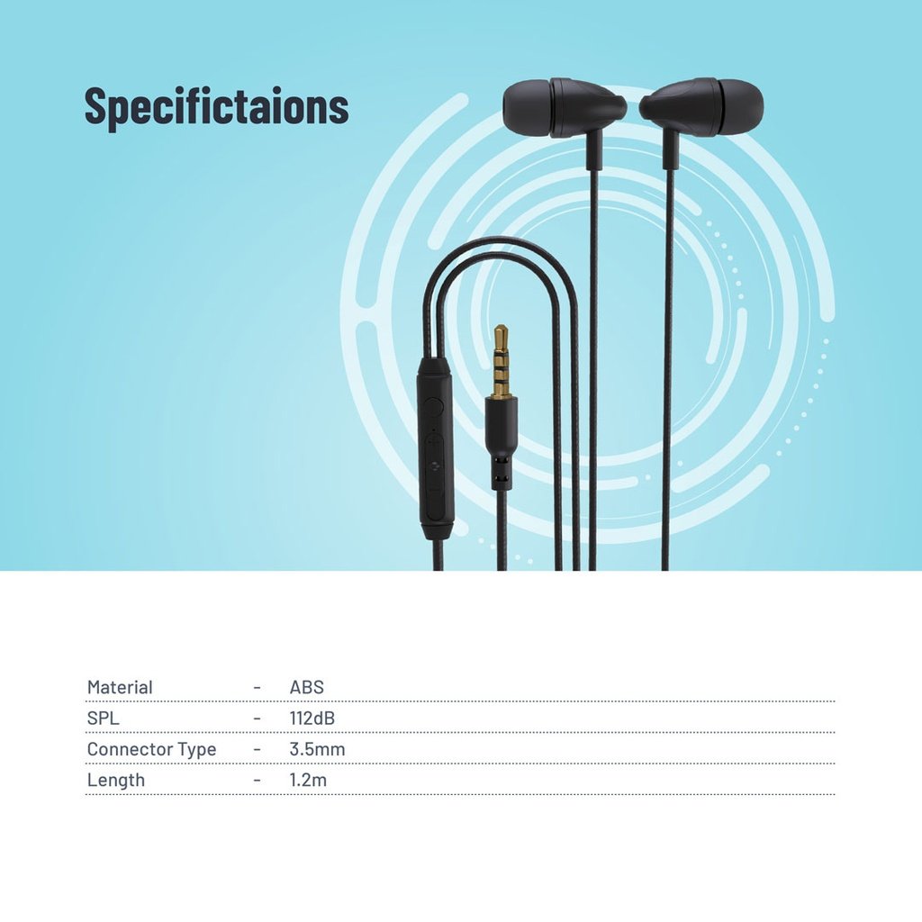 Porodo Blue Stereo Earphones with Aux Connector 3.5mm - Black 6 Porodo Blue Stereo Earphones with Aux Connector 3.5mm - Black - Image 6