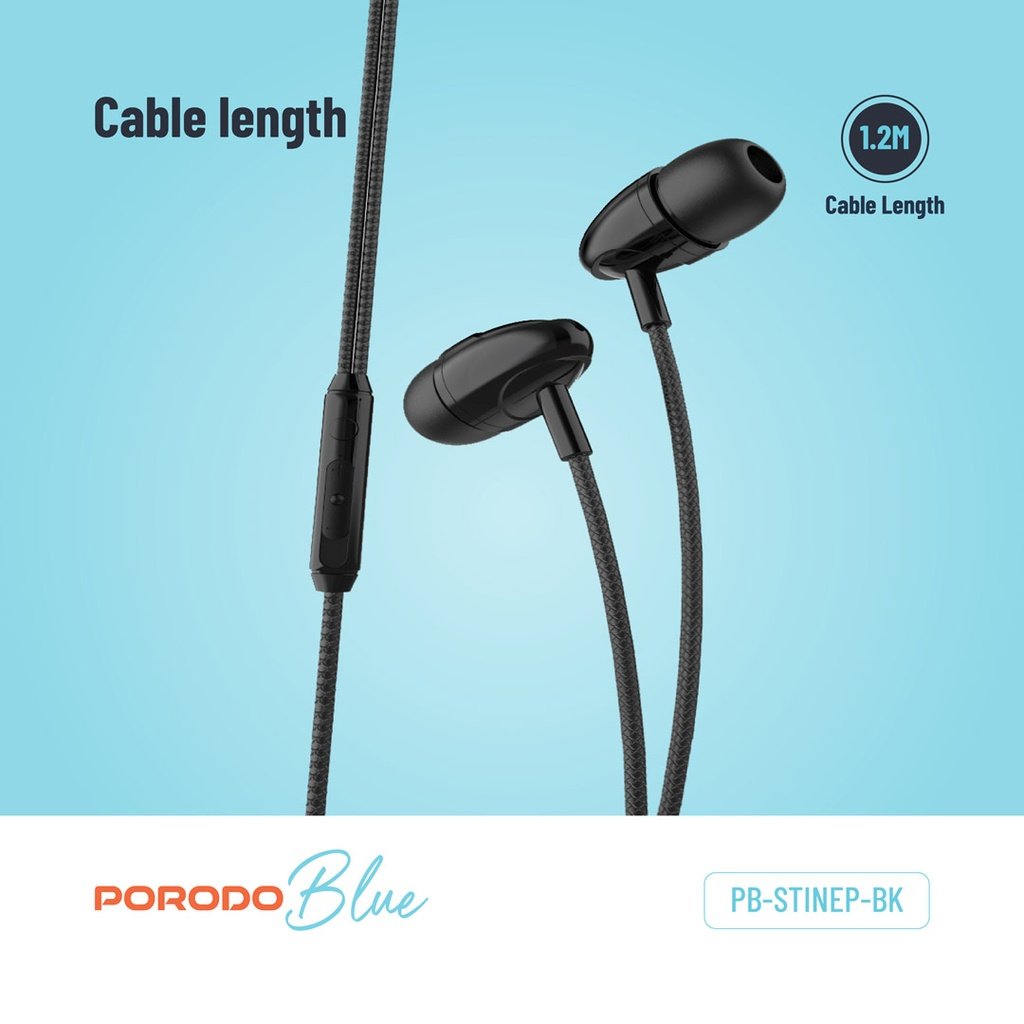 Porodo Blue Stereo Earphones with Aux Connector 3.5mm - Black 3 Porodo Blue Stereo Earphones with Aux Connector 3.5mm - Black - Image 3