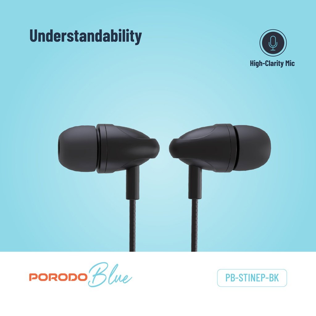 Porodo Blue Stereo Earphones with Aux Connector 3.5mm - Black 4 Porodo Blue Stereo Earphones with Aux Connector 3.5mm - Black - Image 4
