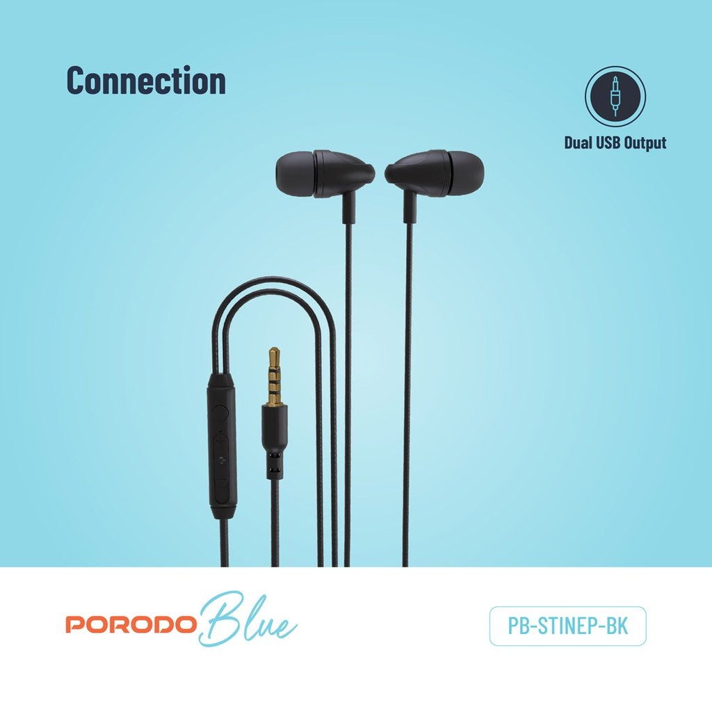 Porodo Blue Stereo Earphones with Aux Connector 3.5mm - Black 5 Porodo Blue Stereo Earphones with Aux Connector 3.5mm - Black - Image 5