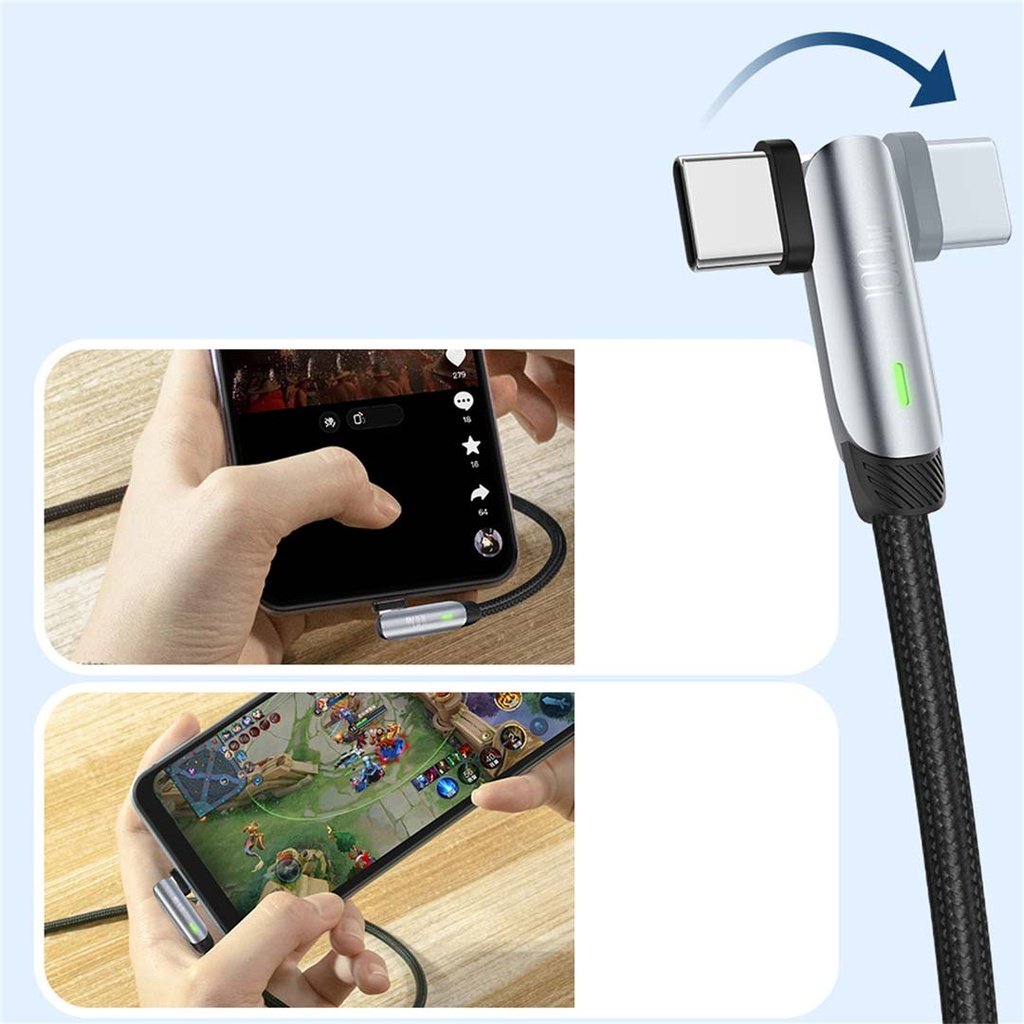 Porodo Braided 100W PD C to C Cable With Rotatable Head 1M 6 Porodo Braided 100W PD C to C Cable With Rotatable Head 1M - Image 6