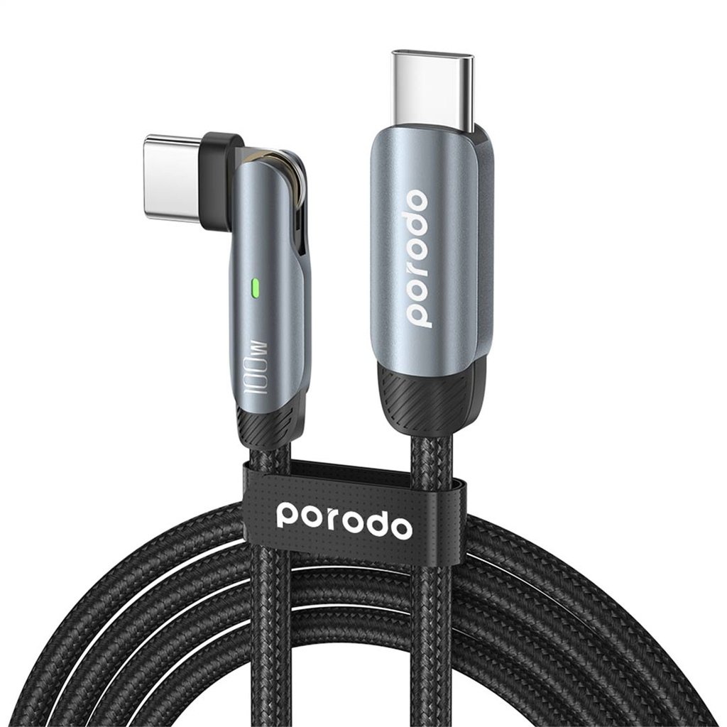 Porodo Braided 100W PD C to C Cable With Rotatable Head 1M 2 Porodo Braided 100W PD C to C Cable With Rotatable Head 1M - Image 2