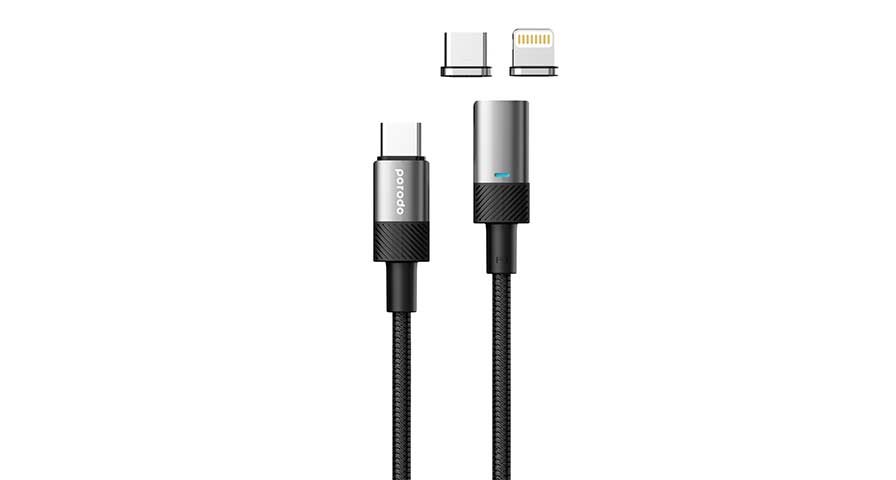 Porodo Braided 100W PD C to C+L Fast Charging cable with Magnetic Head 1.2M 1 Porodo Braided 100W PD C to C+L Fast Charging cable with Magnetic Head 1.2M