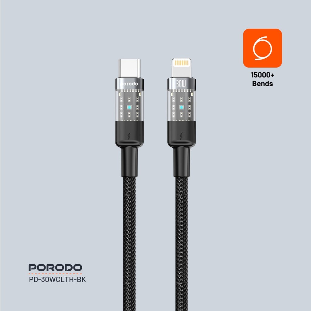 Porodo Braided 30W PD C to Lightning Fast Charging Cable with Transparent Head 1.2M 7 Porodo Braided 30W PD C to Lightning Fast Charging Cable with Transparent Head 1.2M - Image 7