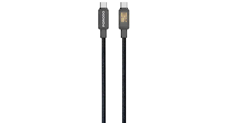 Porodo Braided Cable with LED Illuminated Indicator - Black 1 Porodo Braided Cable with LED Illuminated Indicator - Black