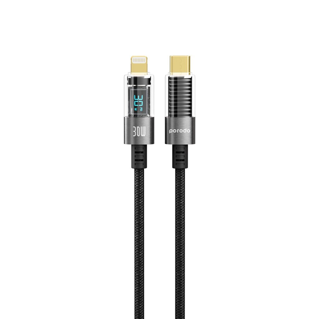 Porodo Braided Transparent USB-C To Lightning Cable With Power Display 2 Porodo Braided Transparent USB-C To Lightning Cable With Power Display - Image 2