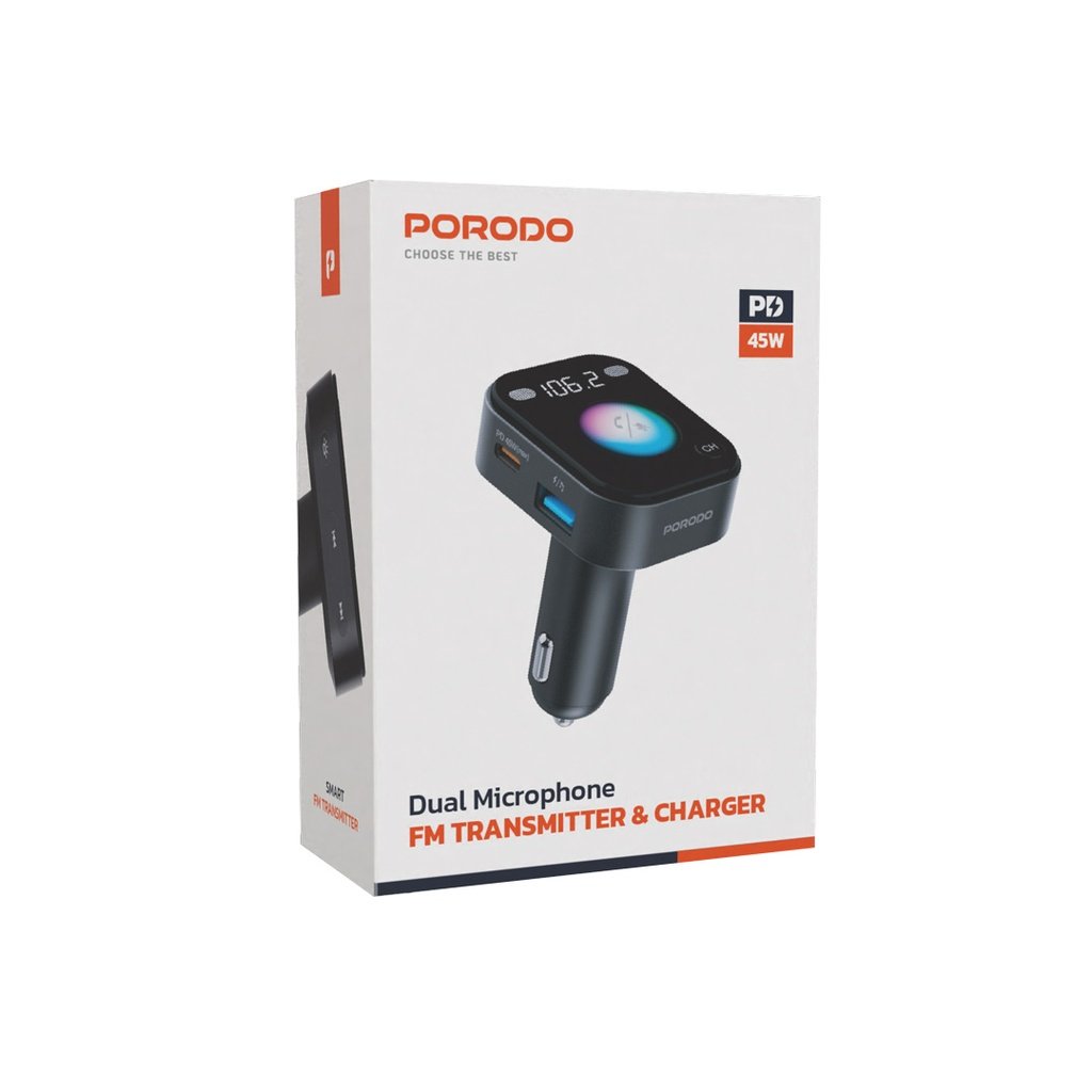 Porodo Dual Microphone FM Transmitter & Charger - Black 6 Porodo Dual Microphone FM Transmitter & Charger - Black - Image 6