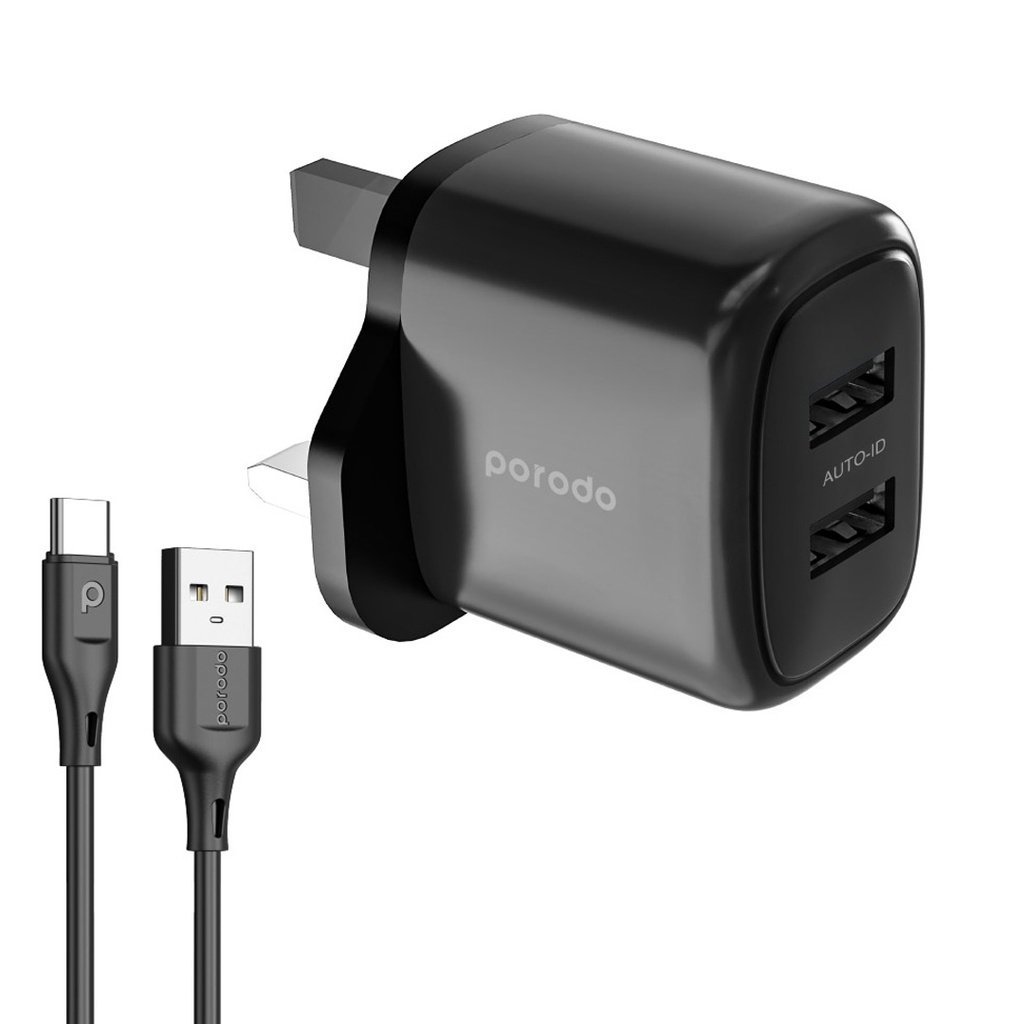 Porodo Dual Output Charger With USB - A USB - C Cable 2 Porodo Dual Output Charger With USB - A USB - C Cable - Image 2