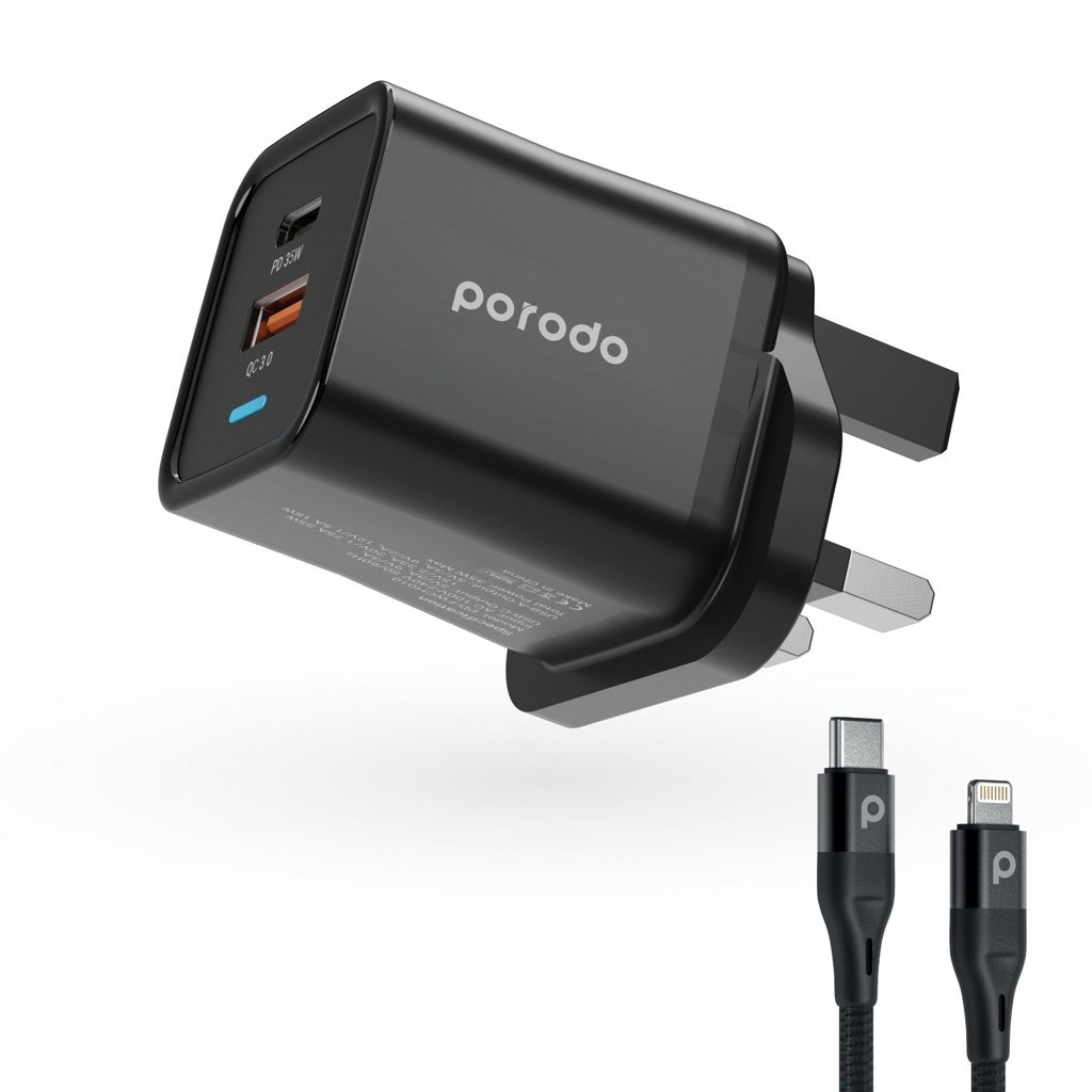 Porodo Dual Port PD + USB-A ( 35W+18W) Charger With Type-C To Lightning 2 Porodo Dual Port PD + USB-A ( 35W+18W) Charger With Type-C To Lightning - Image 2