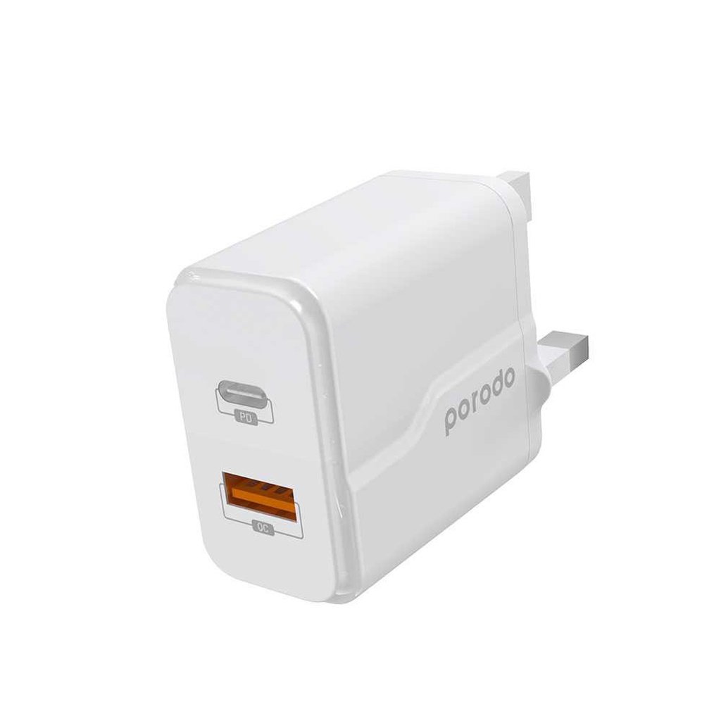 Porodo Dual Port Wall Charger PD 18W + QC3.0 UK with Braided Type-C to Lightning PD Cable 1.2m 3 Porodo Dual Port Wall Charger PD 18W + QC3.0 UK with Braided Type-C to Lightning PD Cable 1.2m - Image 3