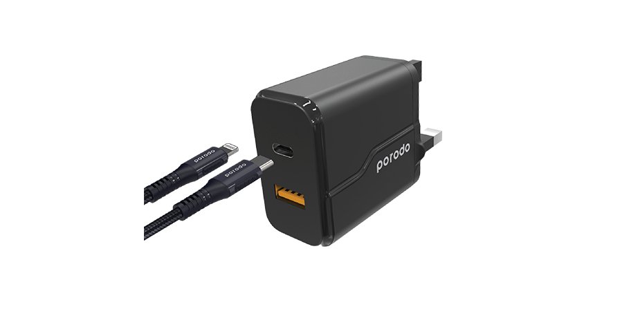 Porodo Dual Port Wall Charger PD 20W + QC3.0 UK 1 Porodo Dual Port Wall Charger PD 20W + QC3.0 UK