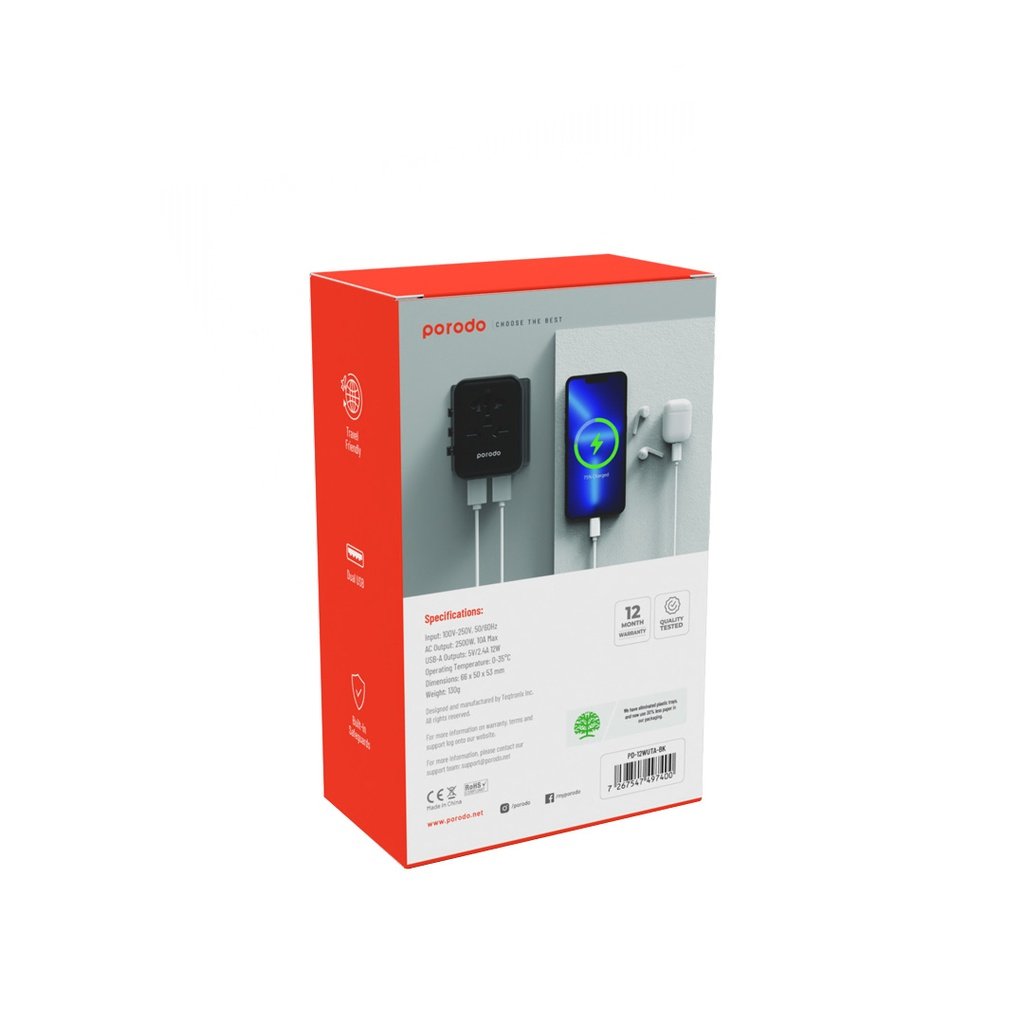 Porodo Dual USB-A Universal Travel Adapter 2.4A 3 Porodo Dual USB-A Universal Travel Adapter 2.4A - Image 3