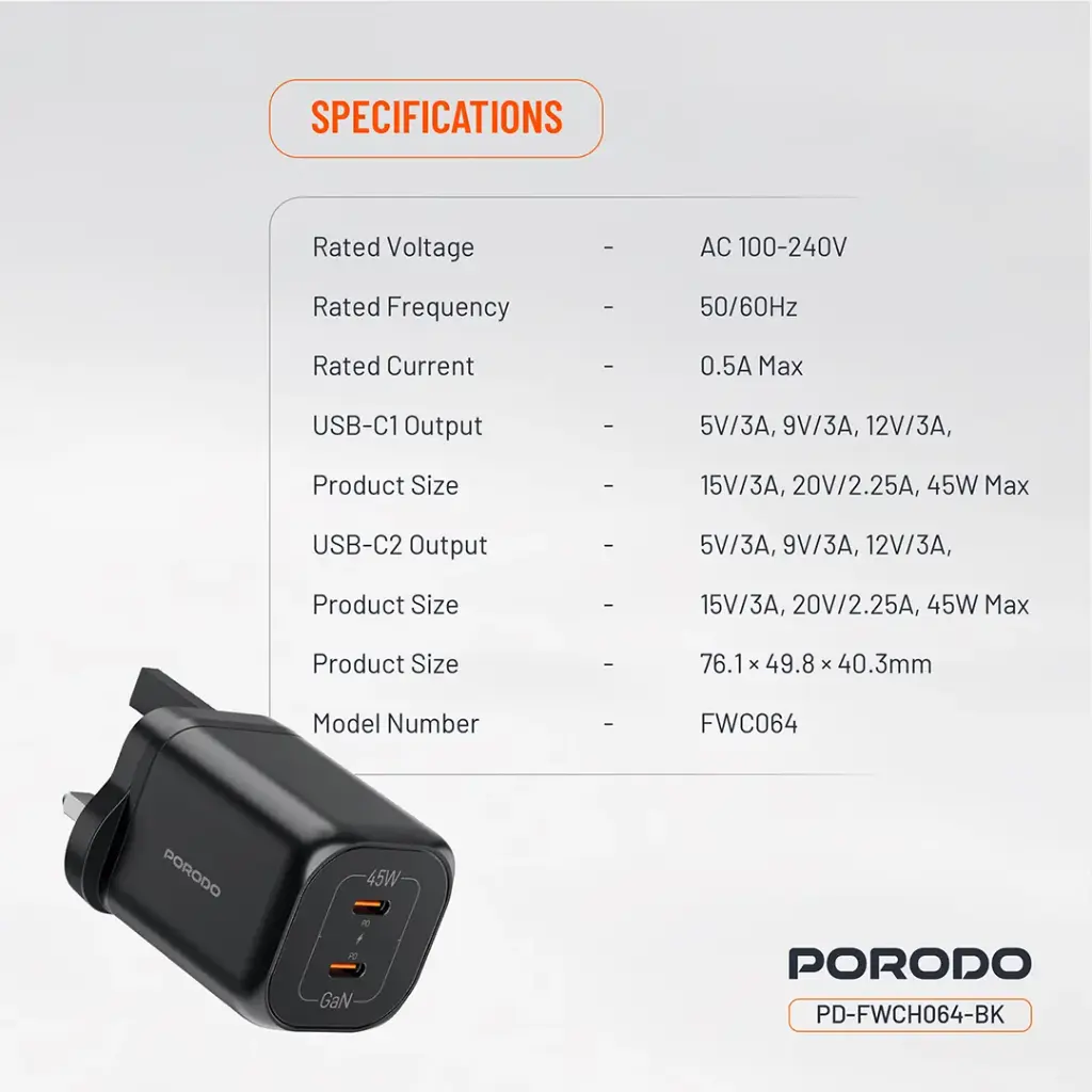 Porodo Dual USB-C Quick ChargerĀ - Black 3 Porodo Dual USB-C Quick ChargerĀ - Black - Image 3