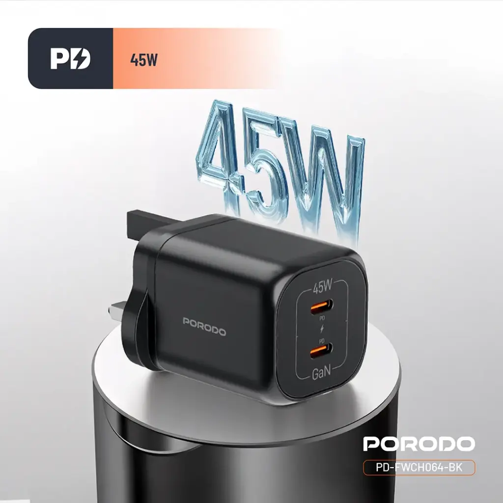Porodo Dual USB-C Quick ChargerĀ - Black 7 Porodo Dual USB-C Quick ChargerĀ - Black - Image 7