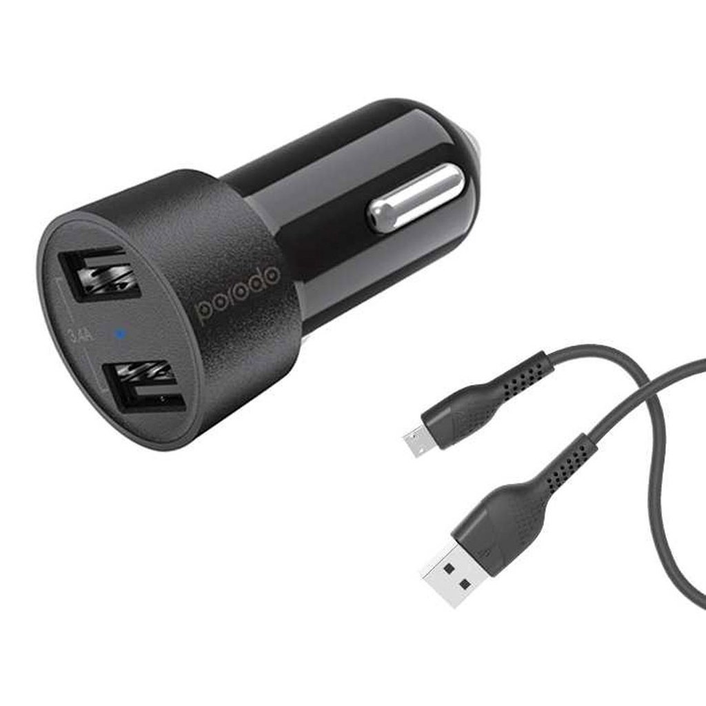 Porodo Dual USB Car Charger 3.4A with Micro USB Cable 4ft. 2 Porodo Dual USB Car Charger 3.4A with Micro USB Cable 4ft. - Image 2