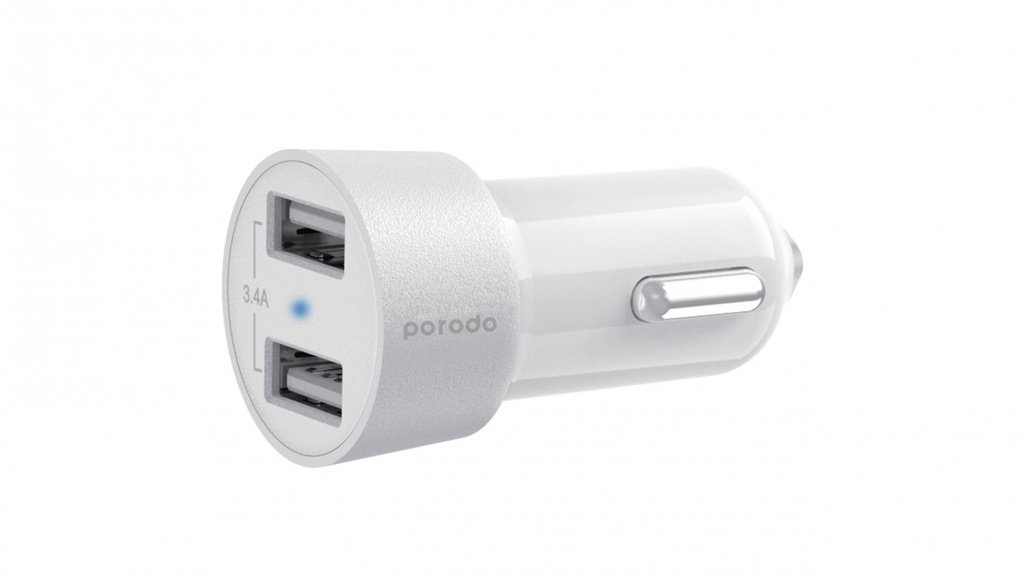 Porodo Dual USB Car Charger 3.4A with Lightning Cable 4ft. 1 Porodo Dual USB Car Charger 3.4A with Lightning Cable 4ft.
