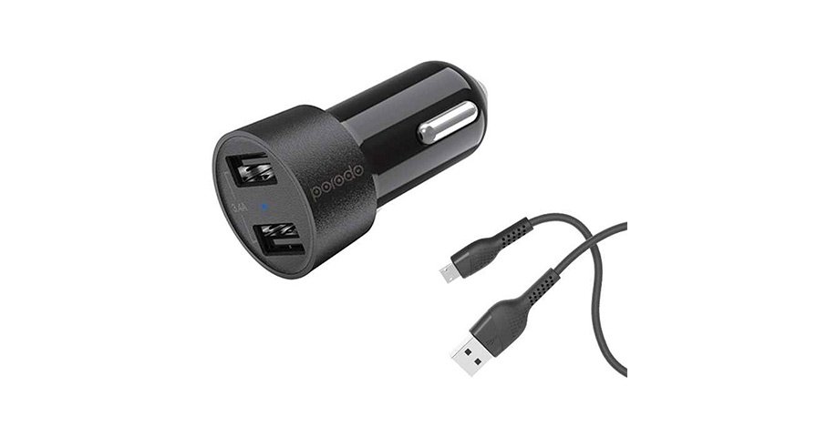 Porodo Dual USB Car Charger 3.4A with Micro USB Cable 4ft. 1 Porodo Dual USB Car Charger 3.4A with Micro USB Cable 4ft.