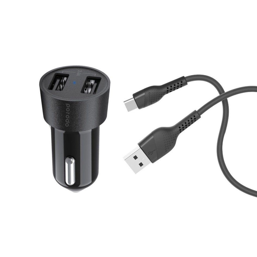 Porodo Dual USB Car Charger 3.4A with Type-C Cable 4ft. 3 Porodo Dual USB Car Charger 3.4A with Type-C Cable 4ft. - Image 3