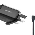 Porodo Dual USB Wall Charger 2.4A UK with PVC Lightning Cable 1.2m