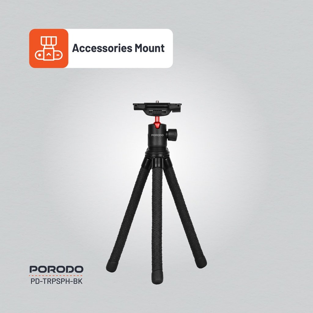 Porodo Flexible Tripod Stand - Black 6 Porodo Flexible Tripod Stand - Black - Image 6