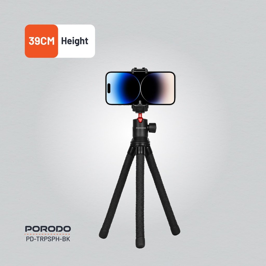 Porodo Flexible Tripod Stand - Black 5 Porodo Flexible Tripod Stand - Black - Image 5