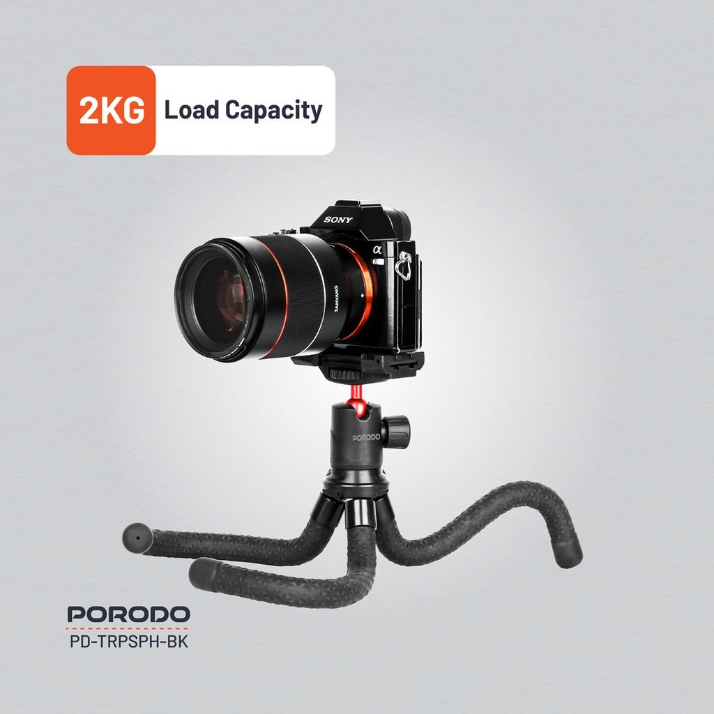 Porodo Flexible Tripod Stand - Black 7 Porodo Flexible Tripod Stand - Black - Image 7