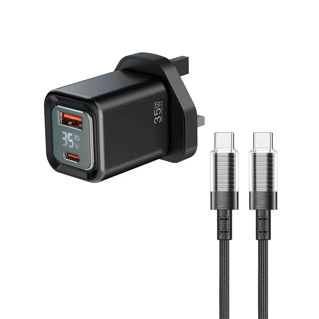 Porodo GaN Quick Charger with Dual-Port & Digital Display - Black 2 Porodo GaN Quick Charger with Dual-Port & Digital Display - Black - Image 2