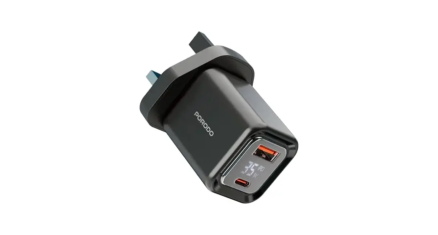 Porodo GaN Quick Charger with Dual-Port & Digital Display - Black 1 Porodo GaN Quick Charger with Dual-Port & Digital Display - Black