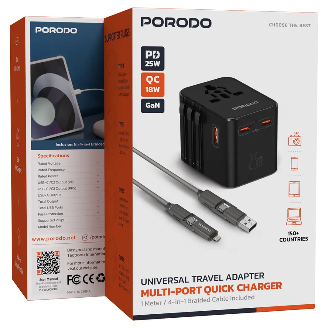 Porodo GaN Universal Travel Multi-Port Quick Charger – Black 3 Porodo GaN Universal Travel Multi-Port Quick Charger – Black - Image 3