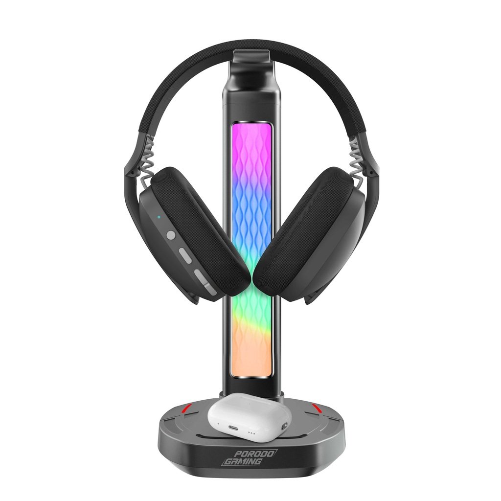 Porodo Gaming RGB Headphone Stand, Wireless Charging & USB-C Hub with Screen Lamp 5W 2 Porodo Gaming RGB Headphone Stand, Wireless Charging & USB-C Hub with Screen Lamp 5W - Image 2