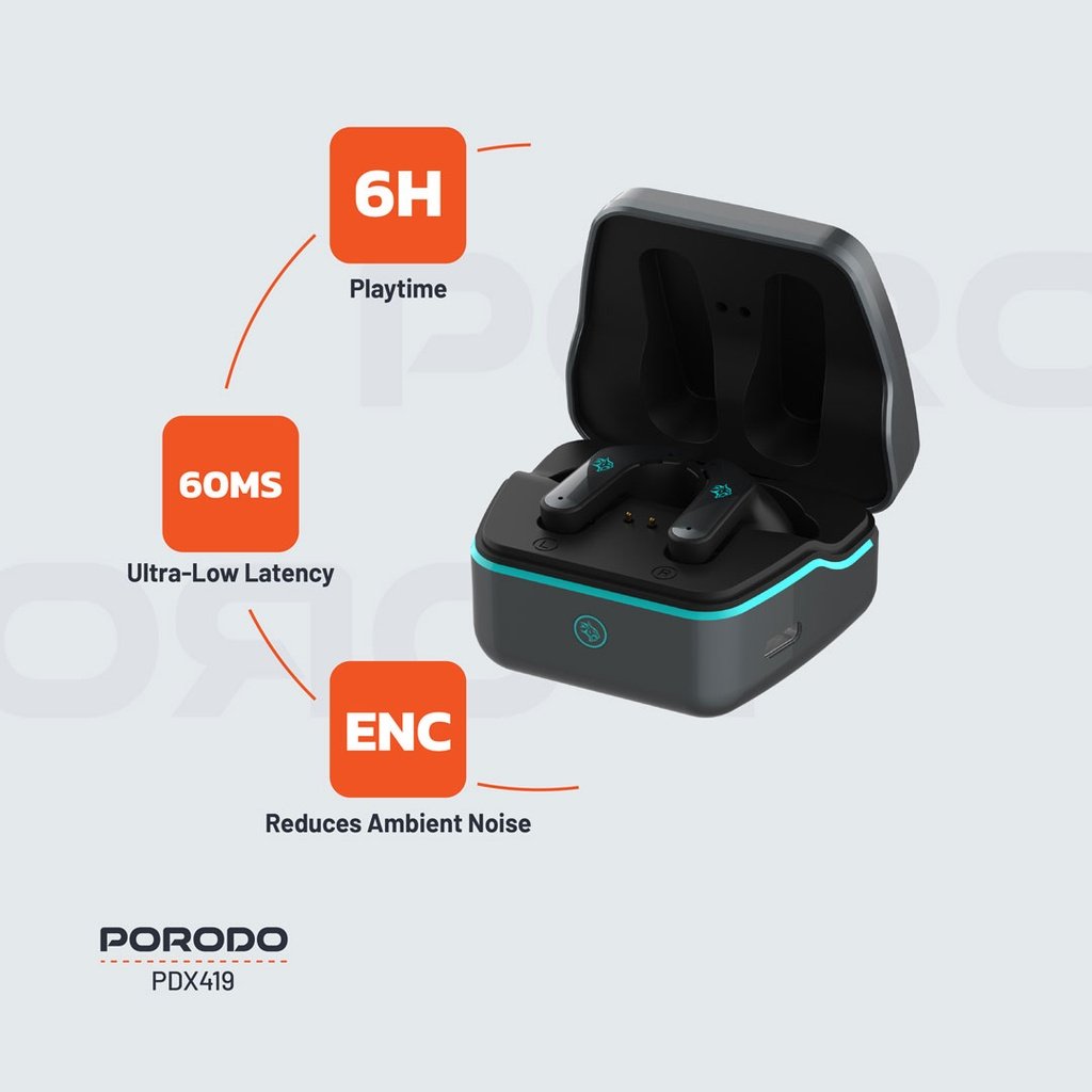 Porodo Gaming Ultra Low-Latency Gaming Earbuds - Black 4 Porodo Gaming Ultra Low-Latency Gaming Earbuds - Black - Image 4