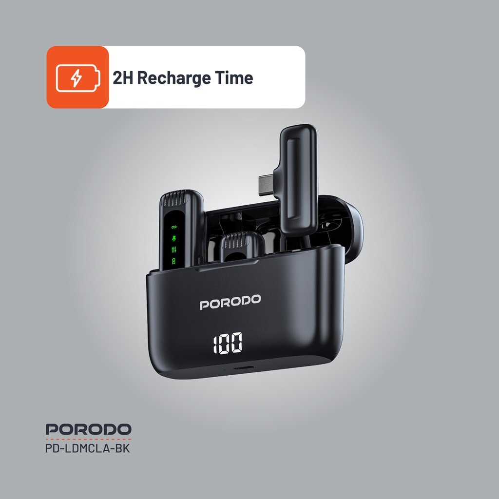 Porodo Lavalier Double Microphone with Charging Case - Black 6 Porodo Lavalier Double Microphone with Charging Case - Black - Image 6