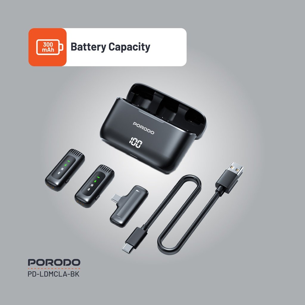 Porodo Lavalier Double Microphone with Charging Case - Black 7 Porodo Lavalier Double Microphone with Charging Case - Black - Image 7