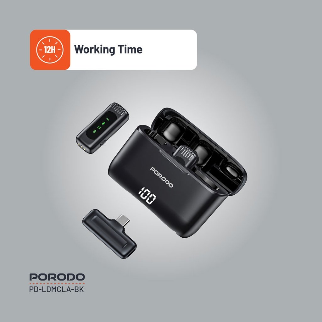 Porodo Lavalier Double Microphone with Charging Case - Black 5 Porodo Lavalier Double Microphone with Charging Case - Black - Image 5