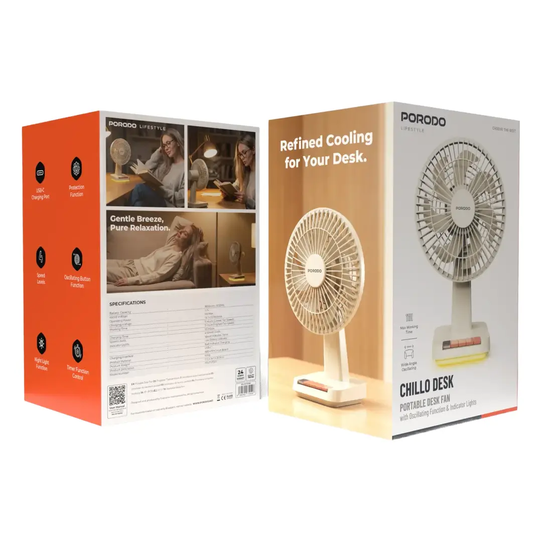 Porodo Lifestyle Chillo Portable Desk Fan with Oscillating Function & Indicator Lights - Beige 4 Porodo Lifestyle Chillo Portable Desk Fan with Oscillating Function & Indicator Lights - Beige - Image 4